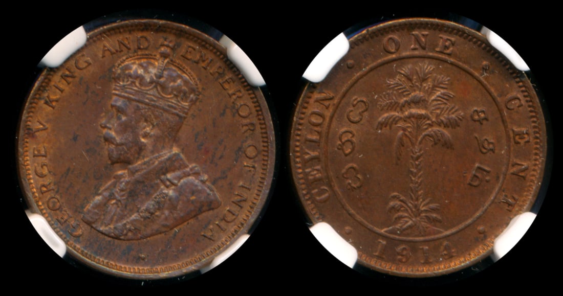 Ceylon KGV 1c 1914 NGC MS63BN (1 of 1)