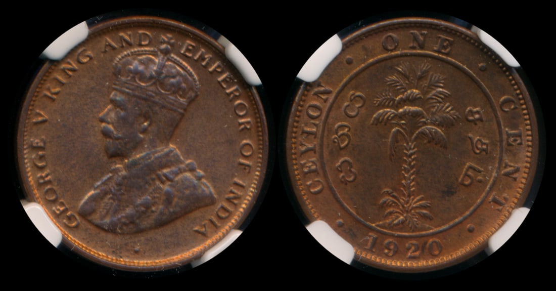 Ceylon KGV 1c 1920 NGC MS63RB (1 of 1)