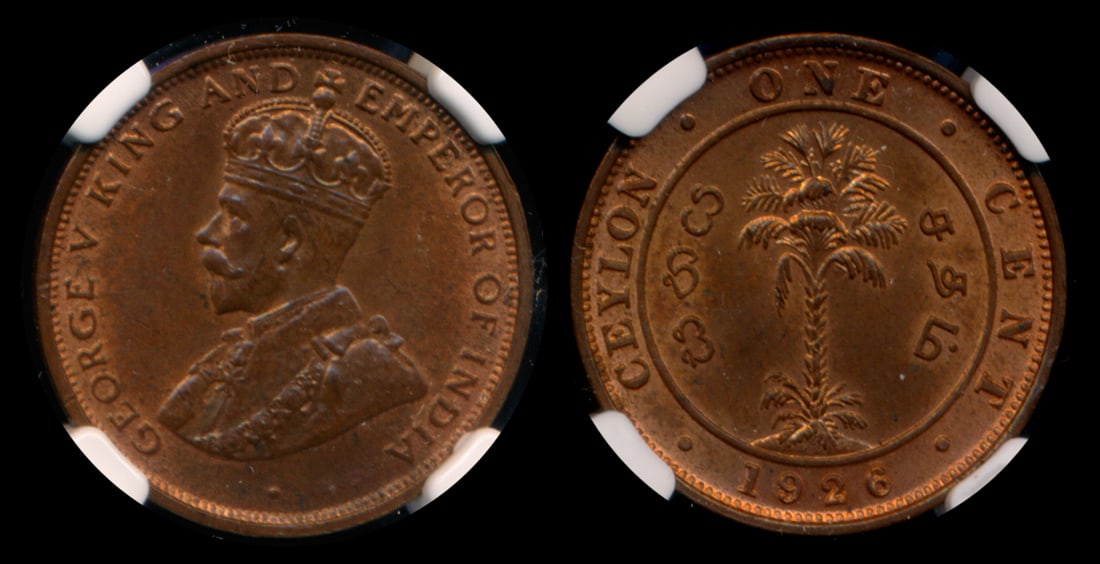 Ceylon KGV 1c 1926 NGC MS65RB (1 of 1)