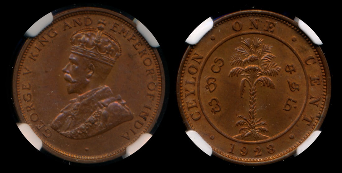 Ceylon KGV 1c 1928 NGC MS64RB (1 of 1)