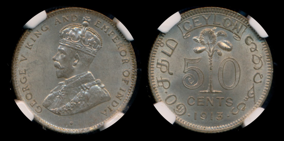 Ceylon KGV 50c 1913 NGC MS63 (1 of 1)