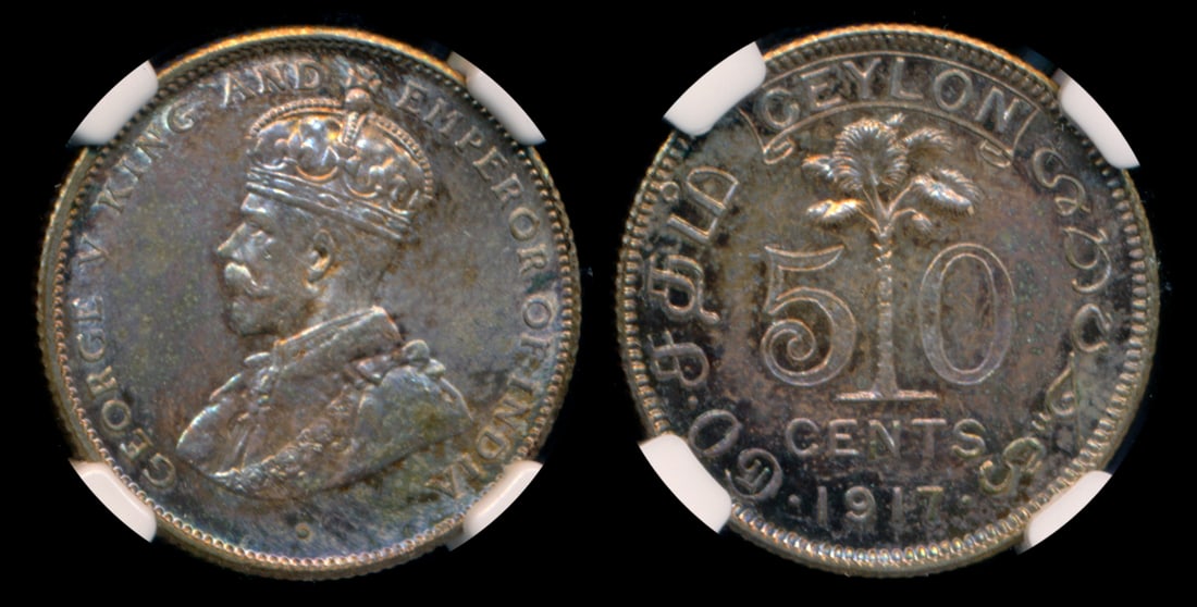 Ceylon KGV 50c 1917 NGC MS65 (1 of 1)