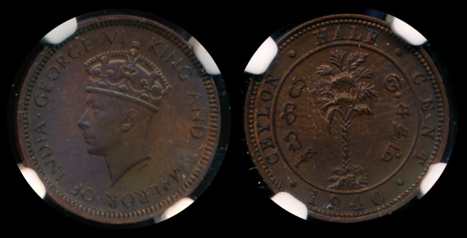 Ceylon KGVI 1/2c 1940 NGC MS64BN (1 of 1)