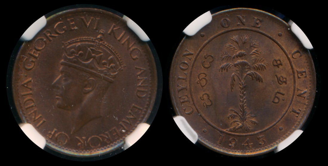 Ceylon KGVI 1c 1943 NGC MS64BN (1 of 1)
