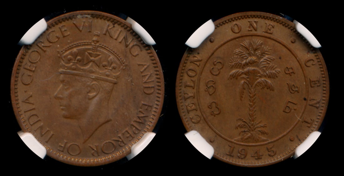 Ceylon KGVI 1c 1945 NGC MS64BN (1 of 1)