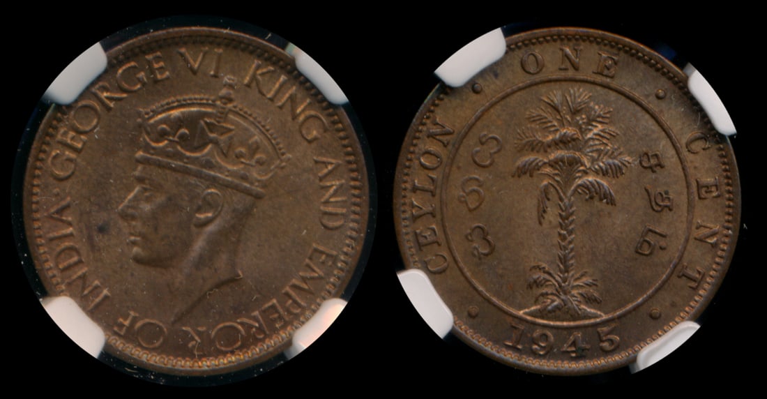 Ceylon KGVI 1c 1945 NGC MS63RB (1 of 1)