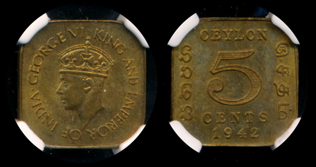 Ceylon KGVI 5c 1942 NGC MS63 (1 of 1)