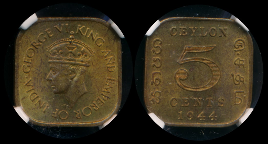 Ceylon KGVI 5c 1944 NGC MS64 (1 of 1)