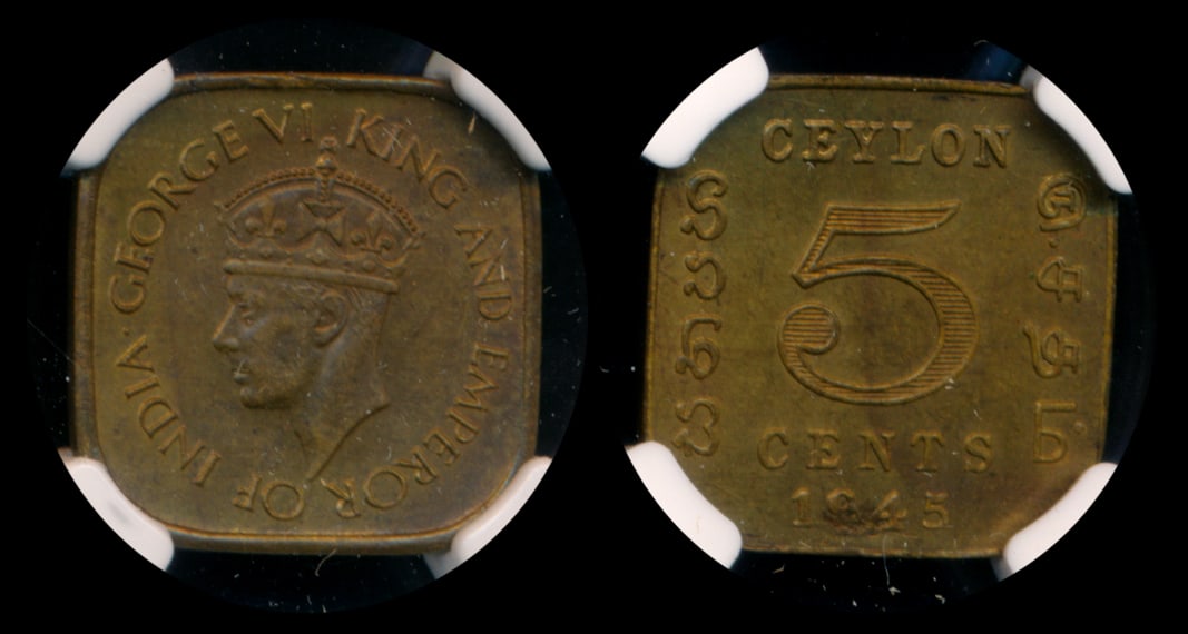 Ceylon KGVI 5c 1945 NGC MS64 (1 of 1)