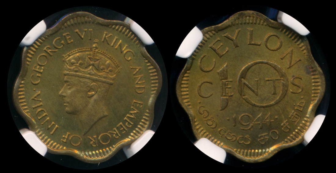 Ceylon KGVI 10c 1944 NGC MS64 (1 of 1)