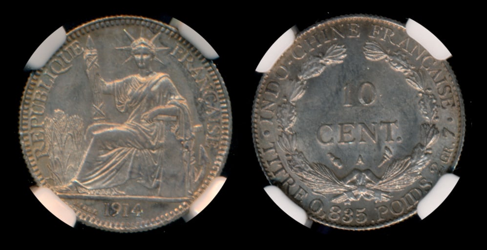 French Indo-China 10c 1914A NGC MS63 (1 of 1)