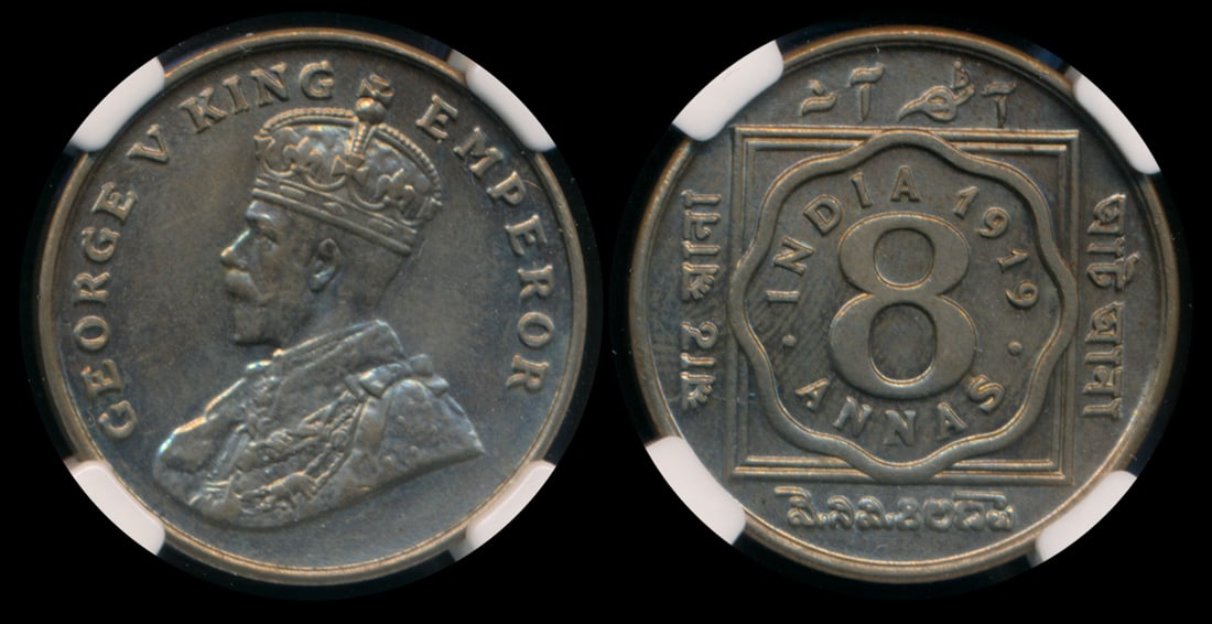 India British India KGV 8 Annas 1919(C) NGC (1 of 1)