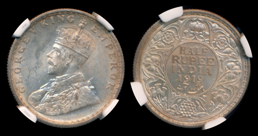 India British India KGV 1/2 Rupee 1919(B) (1 of 1)