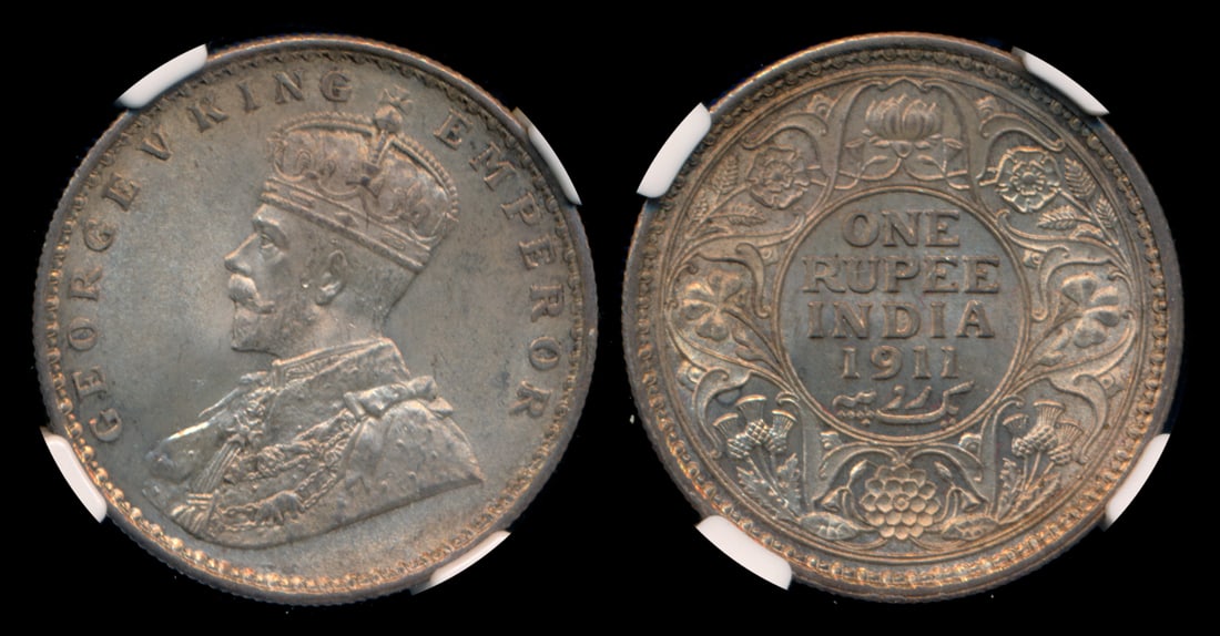 India British India KGV Rupee 1911(C) NGC (1 of 1)