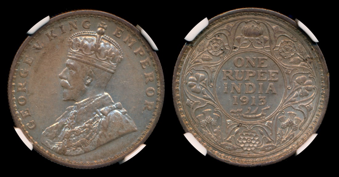 India British India KGV Rupee 1913(B) NGC (1 of 1)