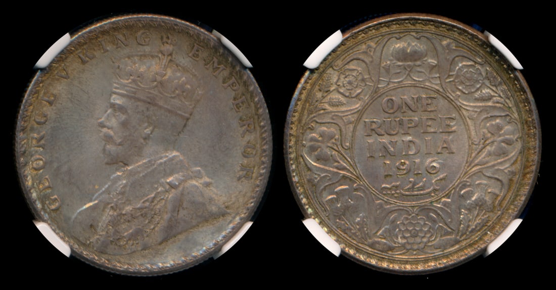 India British India KGV Rupee 1916(B) NGC (1 of 1)