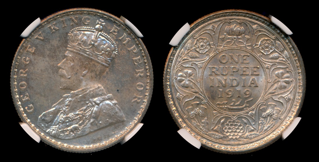India British India KGV Rupee 1919(C) NGC (1 of 1)