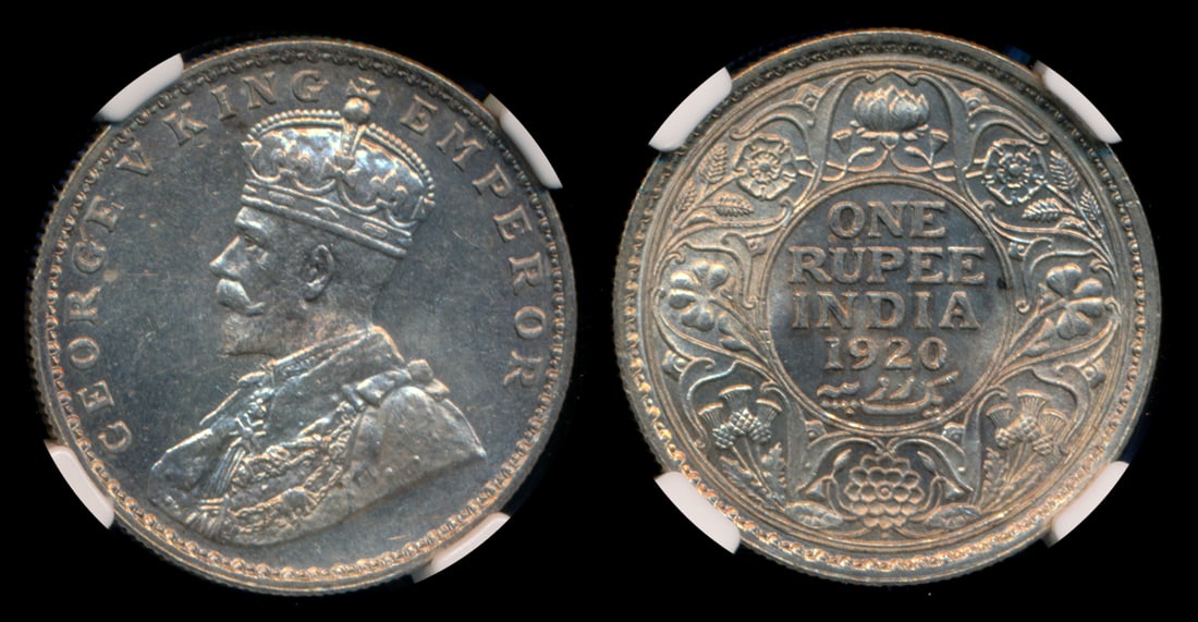 India British India KGV Rupee 1920(B) NGC (1 of 1)