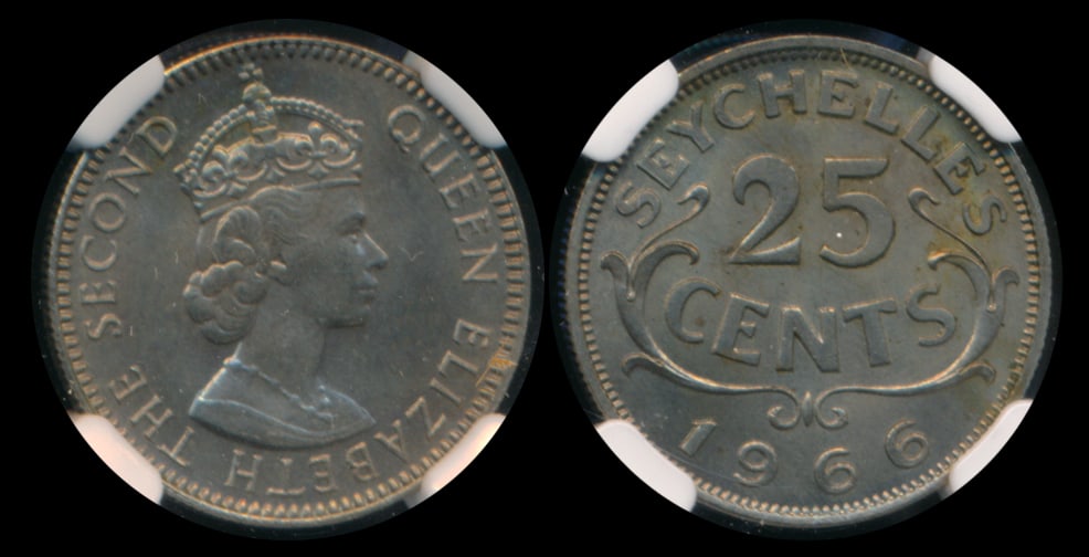 Seychelles QEII 25c 1966 NGC MS62 (1 of 1)