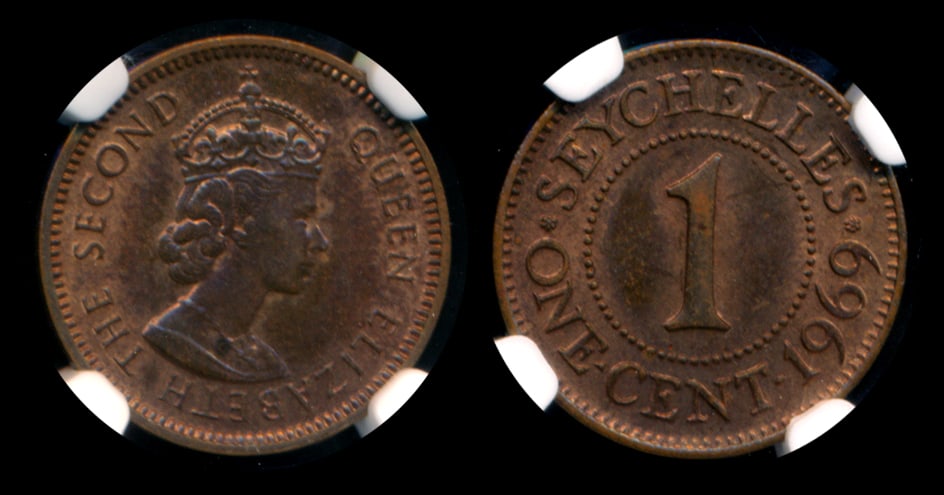 Seychelles QEII Cent 1969 NGC MS63RB (1 of 1)
