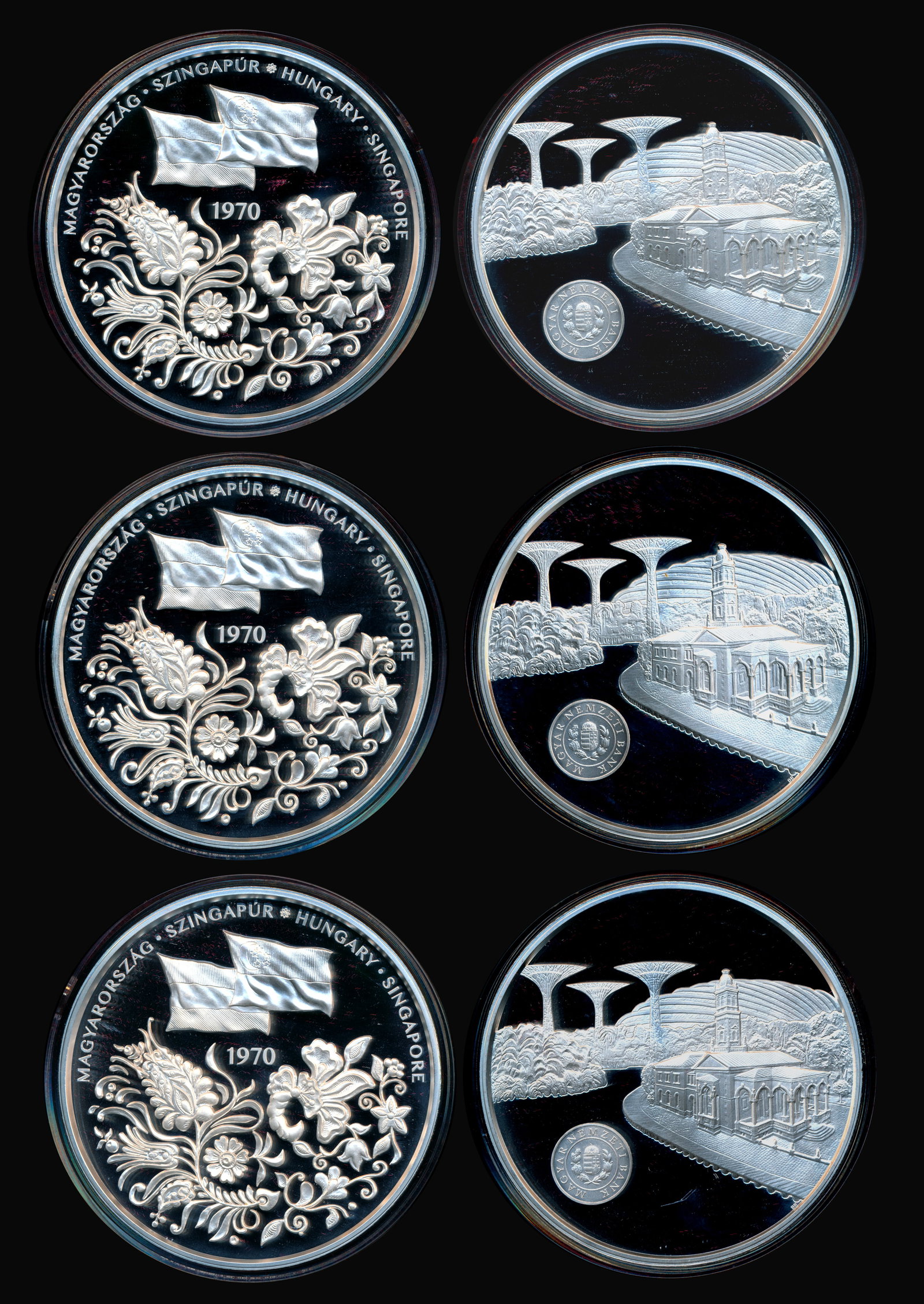 3 Hungary Large medallion in white metal: 3 Hungary Large medallion in white metalHungary Large medallion in white metal, 50th anniversary of the diplomatic relationships between Singapore and Hungary, with the Hungarian National Bank (Hungar