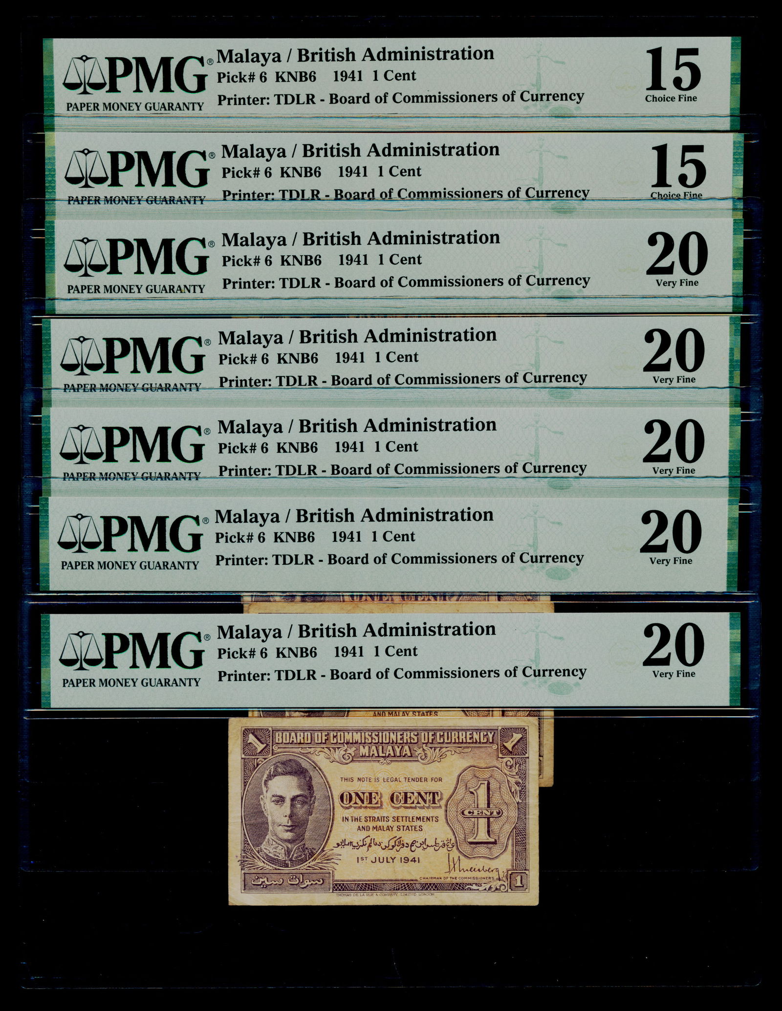 Malaya 7x1c 1941 KGVI PMG (1 of 1)