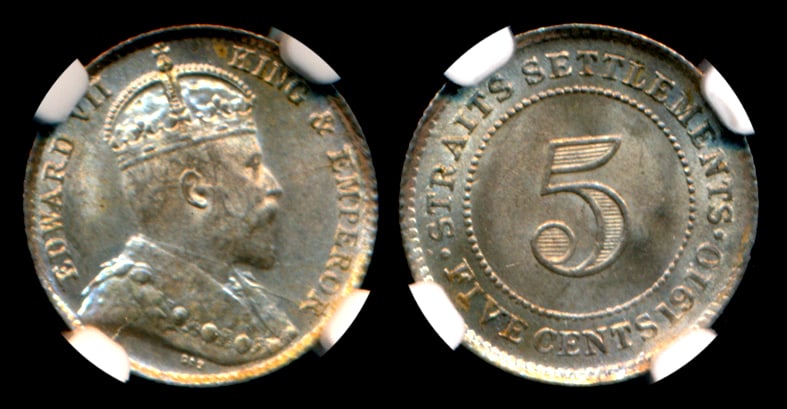 Straits Settlements KEVII 5c 1910B NGC (1 of 1)
