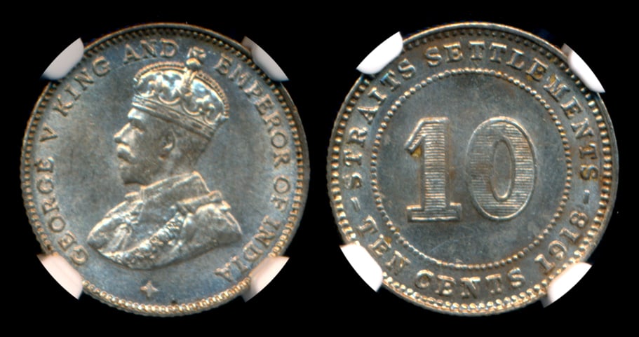 Straits Settlements KGV 10c 1918 NGC (1 of 1)