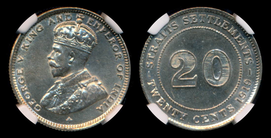Straits Settlements KGV 20c 1919B NGC (1 of 1)