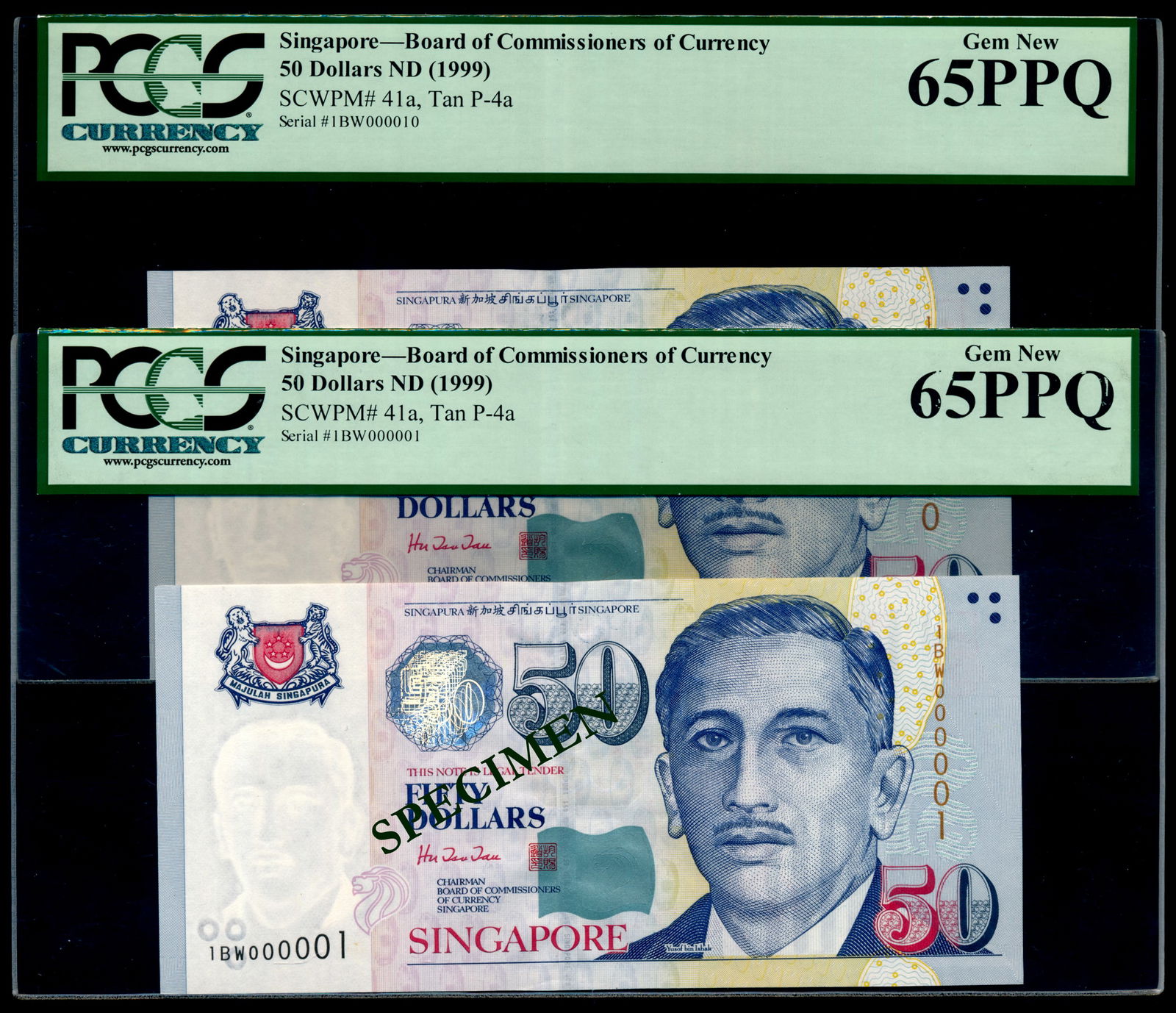 Singapore $50 1999 HTT 1BW 000001-10 PCGS (1 of 1)