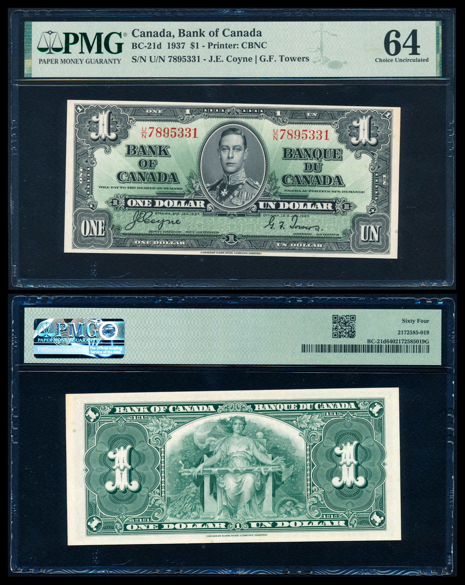 Canada $1 1937 PMG (1 of 1)