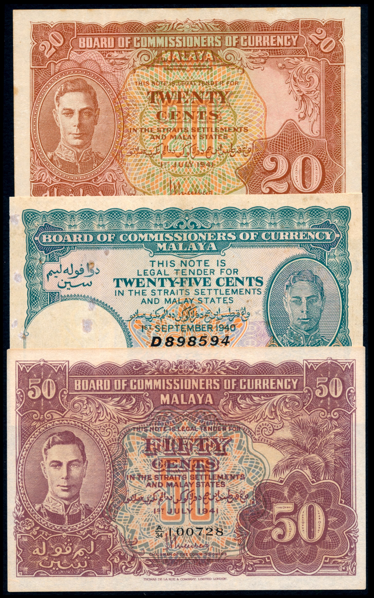 3 Malaya 20c-50c 1940-41 KGVI (1 of 1)