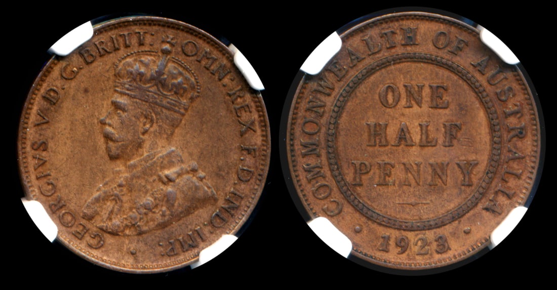 Australia KGV 1/2 Penny 1923 NGC XF45BN (1 of 1)