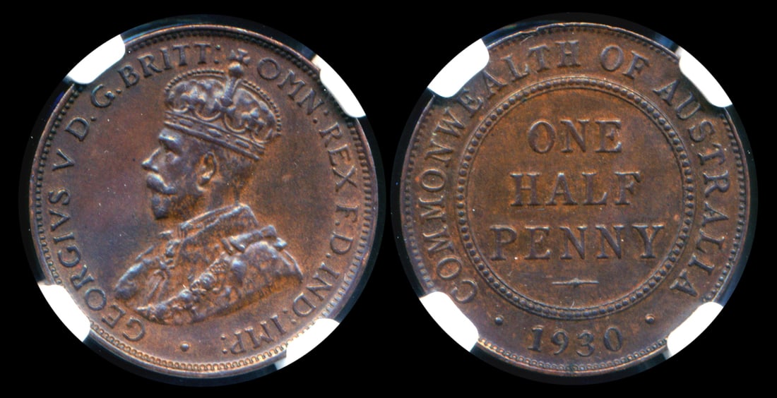 Australia KGV 1/2 Penny 1930 NGC AU58BN (1 of 1)
