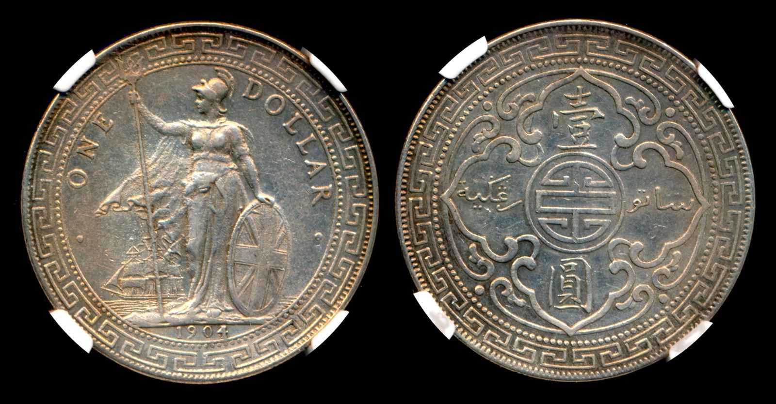 British Trade Dollars 1904/3B overdate NGC (1 of 1)