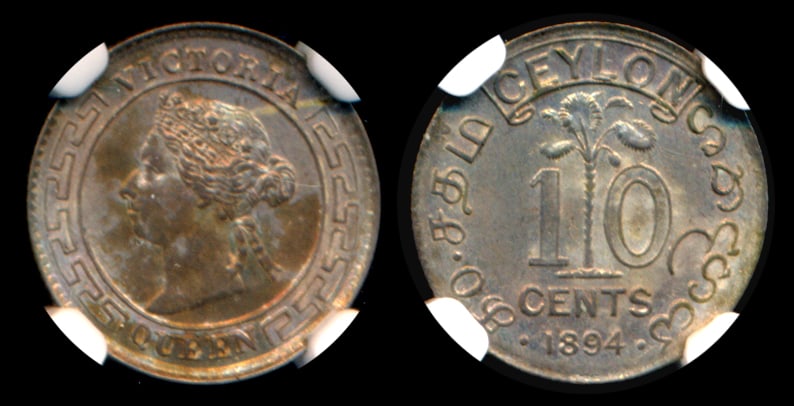 Ceylon QV 10c 1894 NGC MS61 (1 of 1)