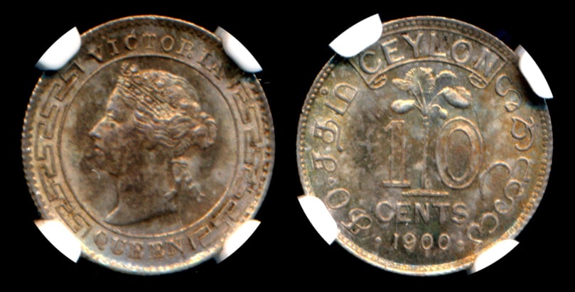 Ceylon QV 10c 1900 NGC MS63 (1 of 1)