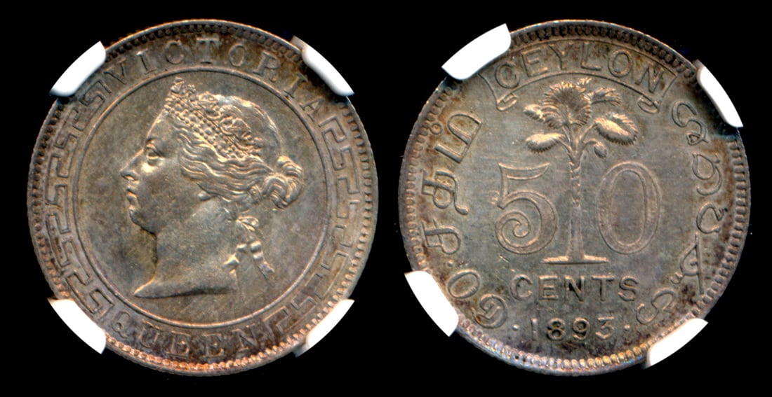 Ceylon QV 50c 1893 NGC MS62 (1 of 1)