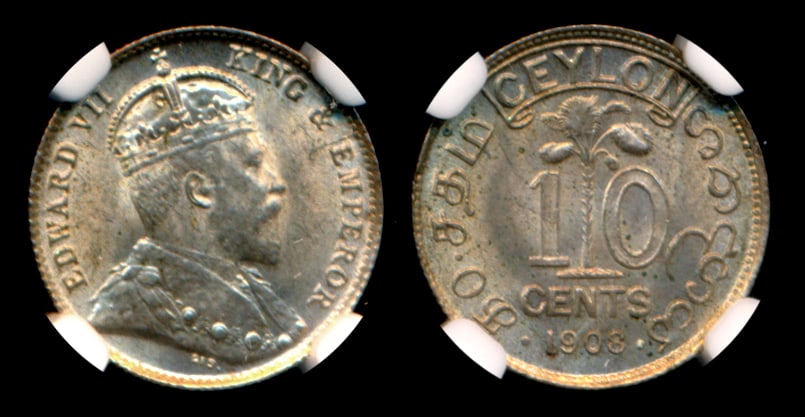 Ceylon KEVII 10c 1908 NGC MS64 (1 of 1)