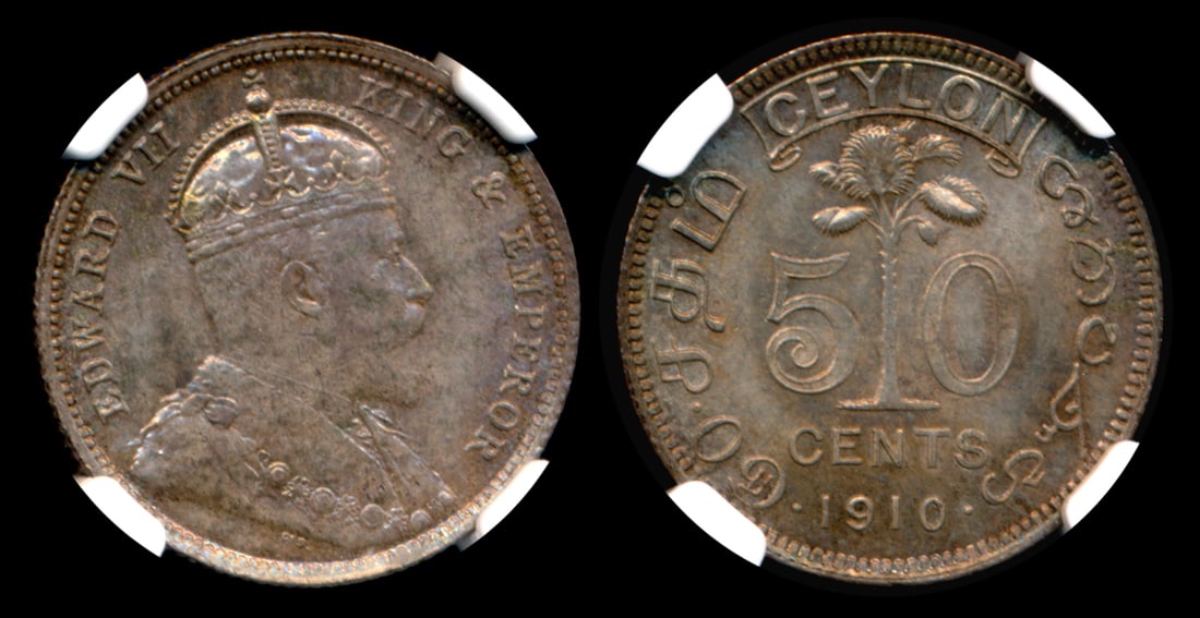 Ceylon KEVII 50c  1910 NGC MS65 (1 of 1)