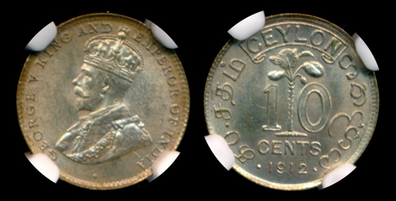 Ceylon KGV 10c 1912 NGC MS63 (1 of 1)