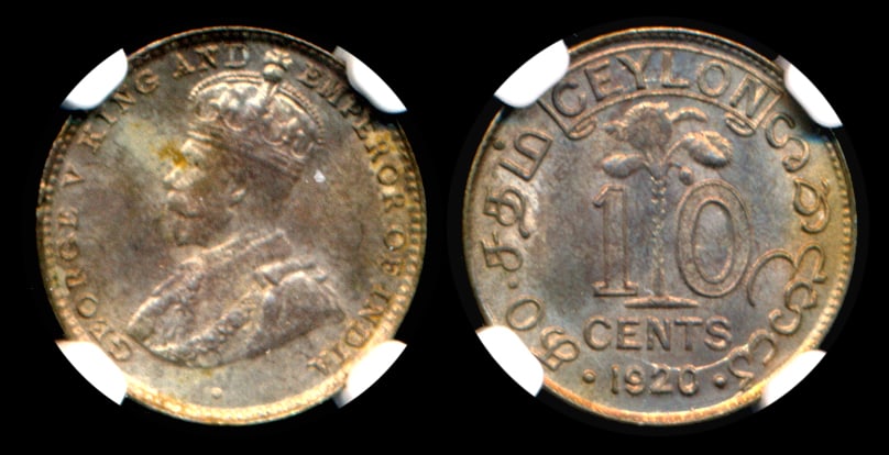 Ceylon KGV 10c 1920B NGC MS64 (1 of 1)