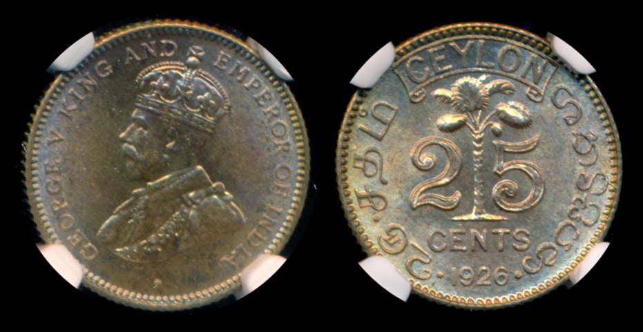 Ceylon KGV 25c 1926 NGC MS65 (1 of 1)