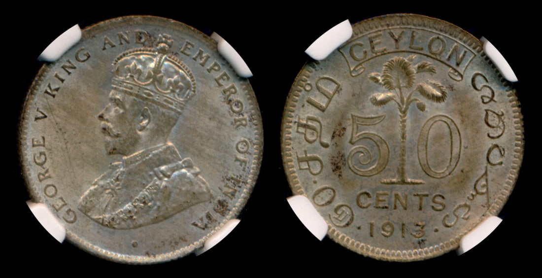 Ceylon KGV 50c 1913 NGC MS64 (1 of 1)