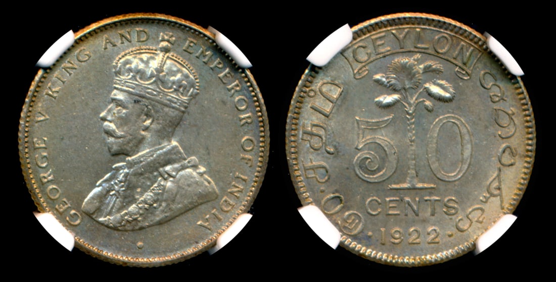 Ceylon KGV 50c 1922 NGC MS64 (1 of 1)