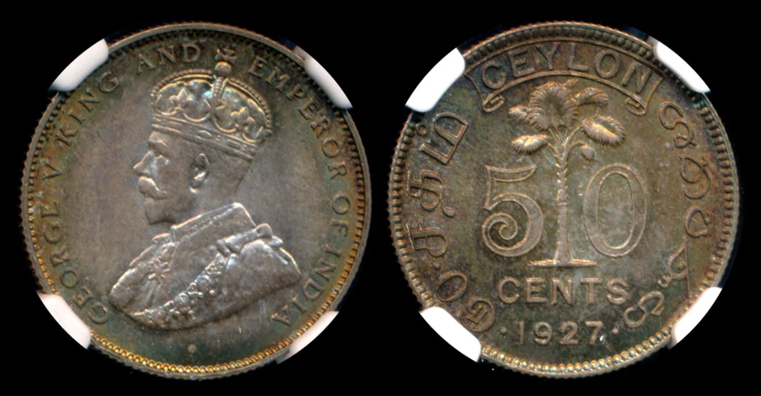 Ceylon KGV 50c 1927 NGC MS65 (1 of 1)