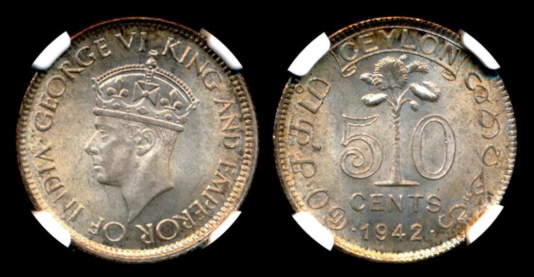 Ceylon KGVI 50c 1942 NGC MS64 (1 of 1)