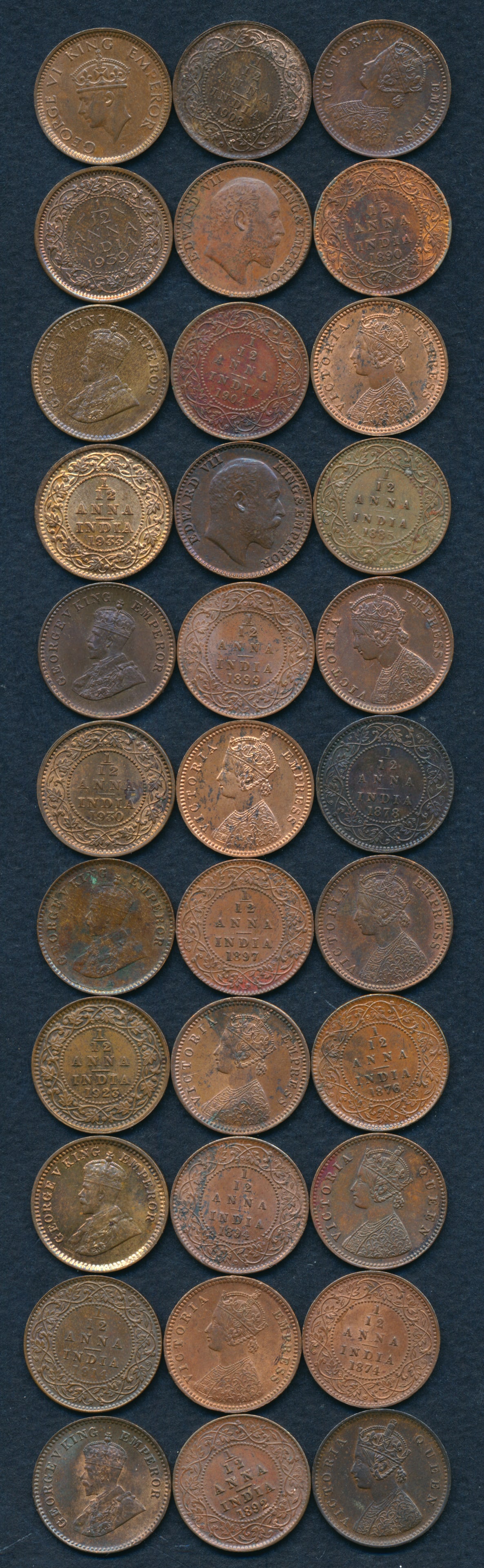 33 India British India 1/12 Anna 1862-1941 (1 of 1)