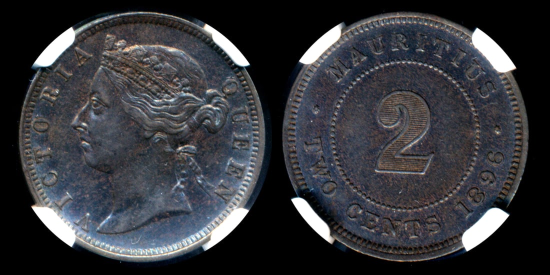 Mauritius QV 2c 1896 NGC AU58BN (1 of 1)