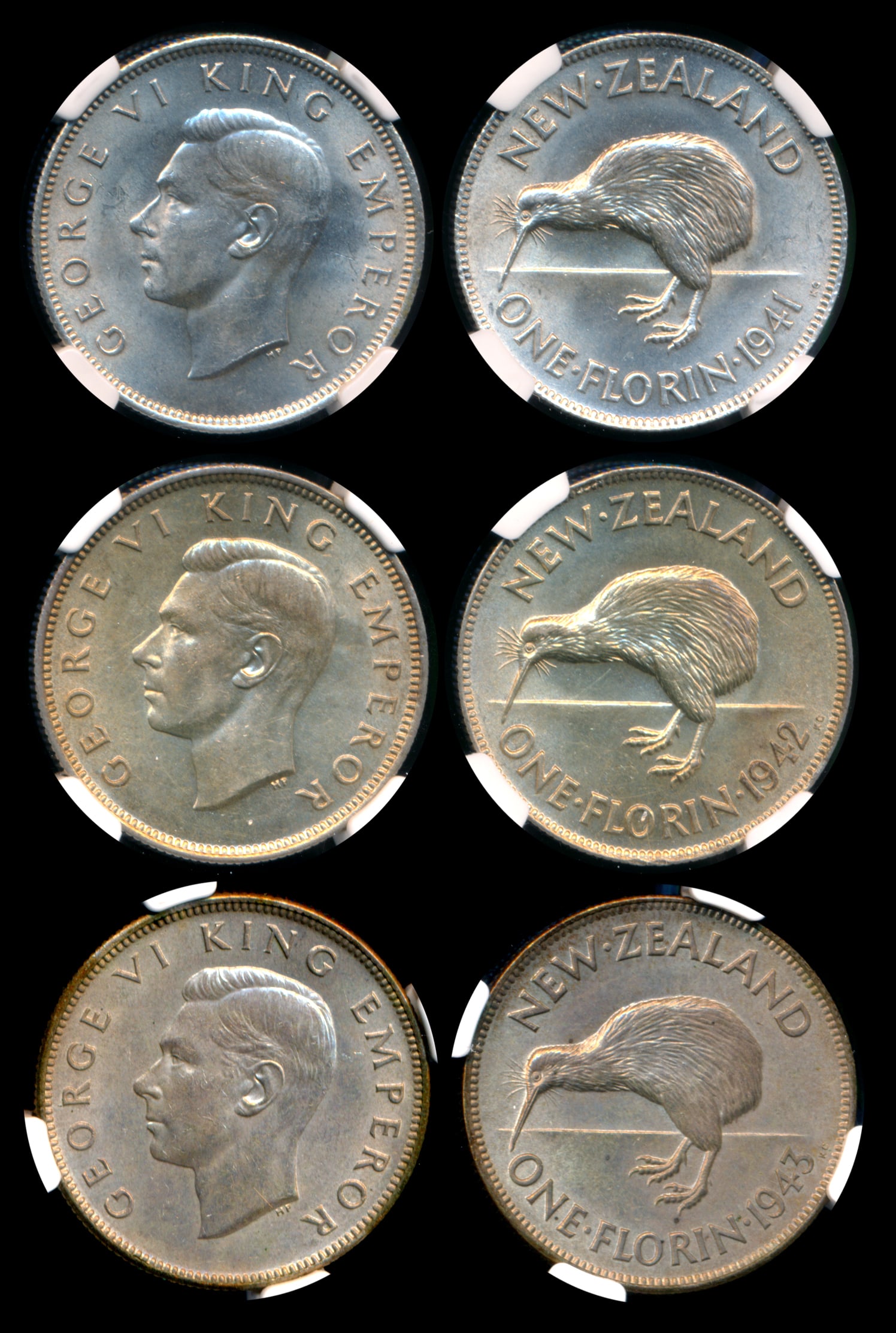 3 New Zealand KGVI Florin 1941-1943 NGC (1 of 1)